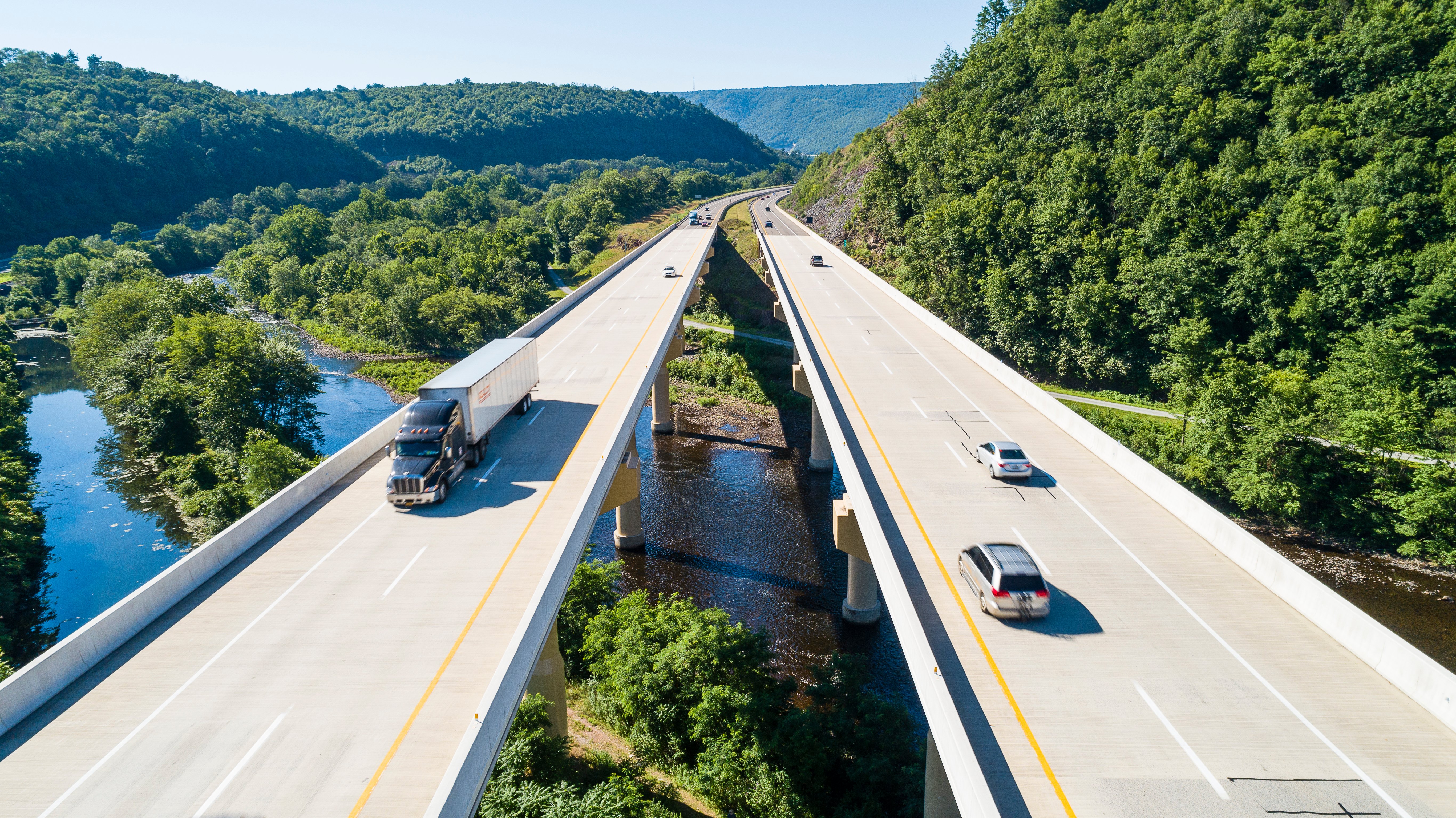 two lane road over a river
